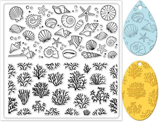 CHGCRAFT Polymer Clay Texture Sheets - Ocean Silicone Stamp for Coral Shells - Clay Pad for Making Earrings Jewelry, 5.5x5.5inch