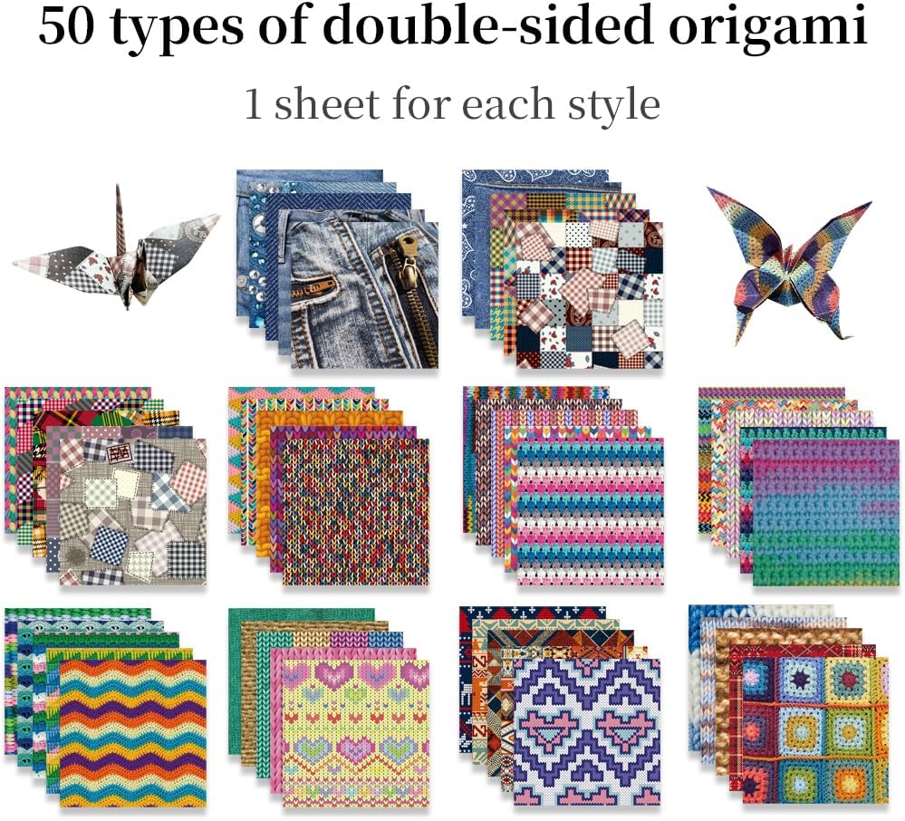 Square Origami Paper 6x6 Double Sided 50 Sheets 50 Colors 70GSM Origami Kit Japanese Chiyo Easy Fold Arts Crafts DIY Handwork Beginner Cloth
