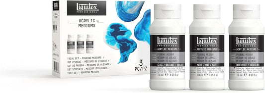 Liquitex Professional Pouring Medium Set, Includes 3 x 4-oz Pouring Medium, Gloss, Matte, and Iridescent