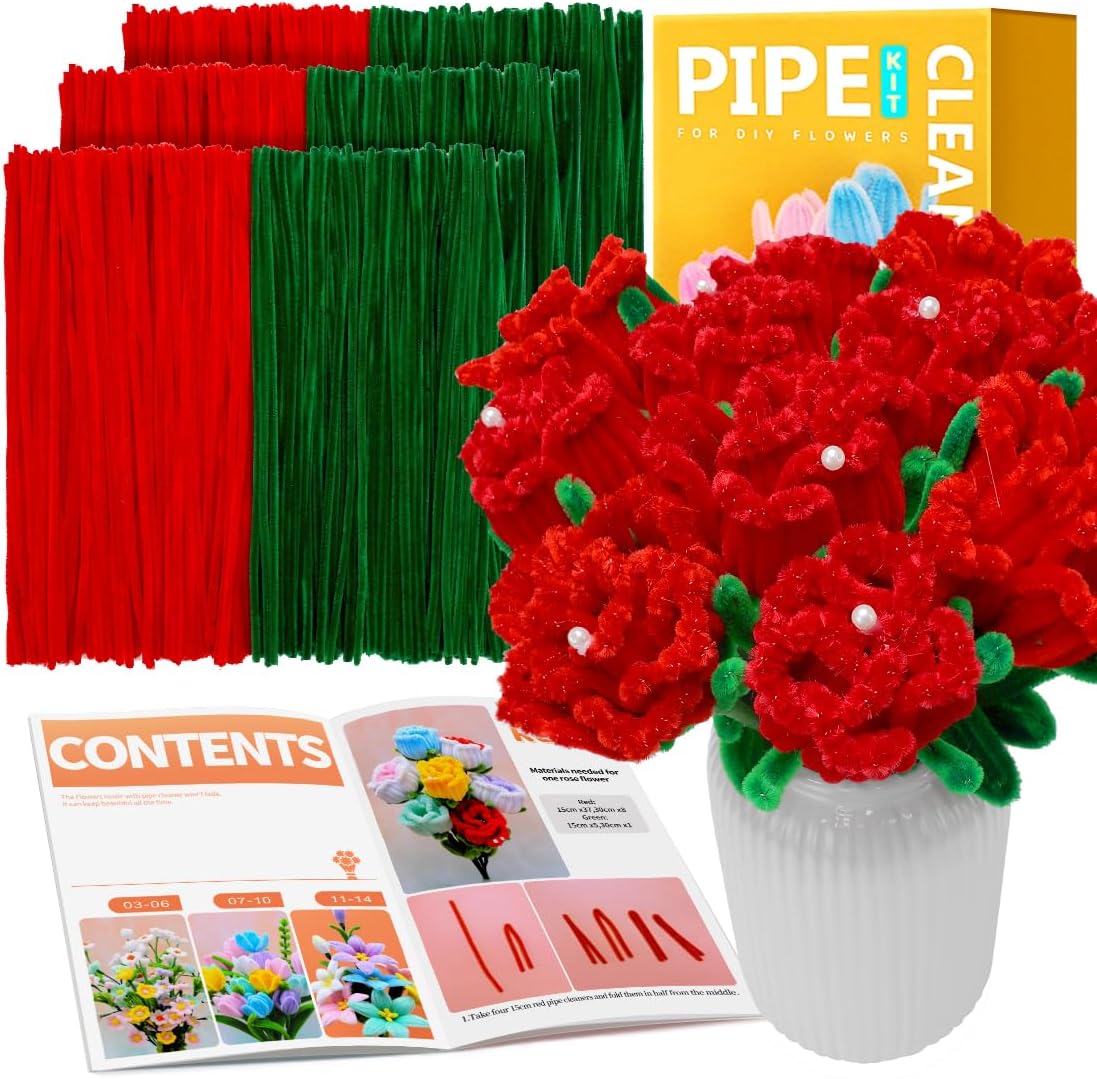 IOOLEEM Pipe Cleaners, 480pcs Red Roses, Flower Making Kit, Arts and Craft Supplies, Ideas for Art Project Activity.