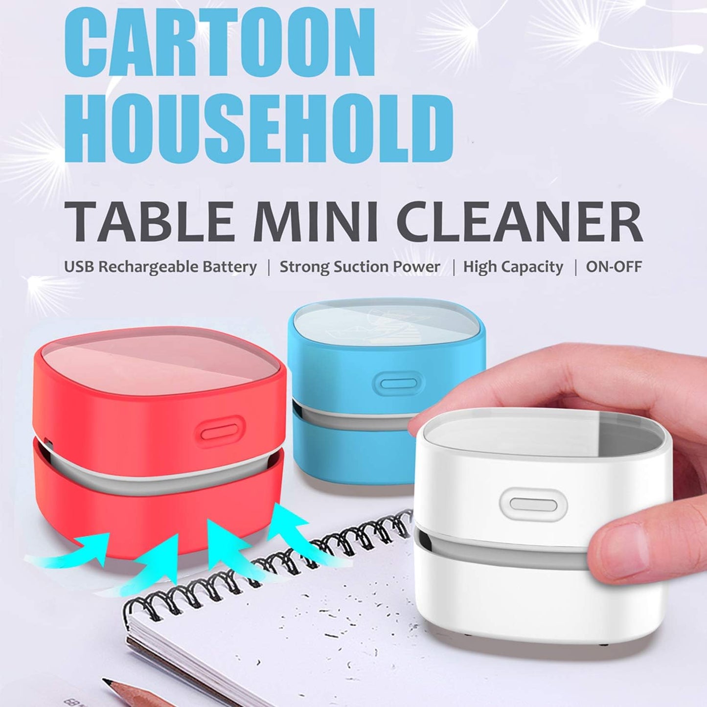 ODISTAR Desktop Vacuum Cleaner,Mini Table dust Sweeper Energy Saving,High Endurance up to 400 mins,Cordless&360º Rotatable for Cleaning Hairs,Crumbs,Computer Keyboard of Kids Gift(Red Charging)