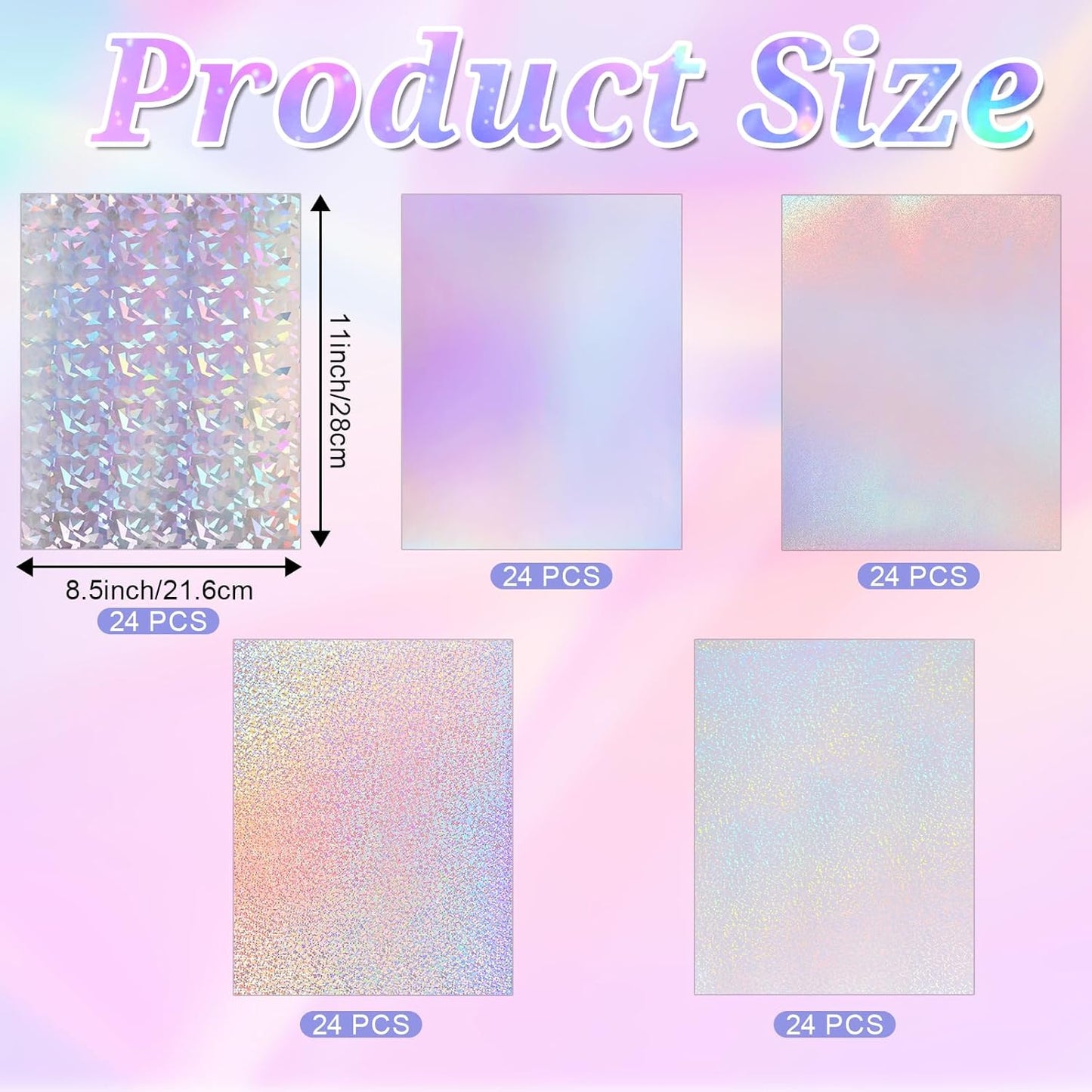 120 Sheets Holographic Sticker Paper, Vinyl Waterproof Laminating Sheets Self-Adhesive Overlay Laminate Sticker Transparent Rainbow Laminate Film 5 Styles Mixed (11 × 8.5 Inch)