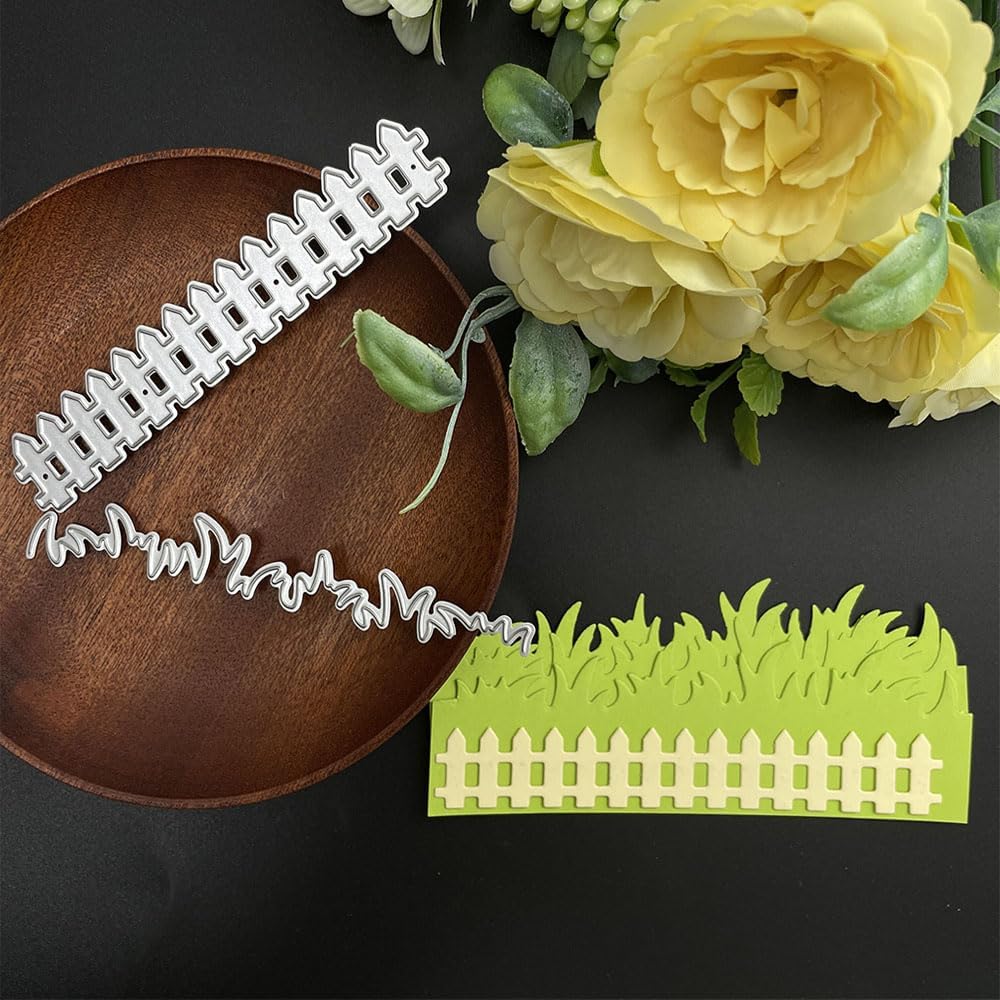Grass Fence and Bike Metal Cutting Dies,Grass Bush Fence Die Cuts for Paper Card Making, Grass Fences Embossing Dies for Scrapbooking DIY Album Decorative