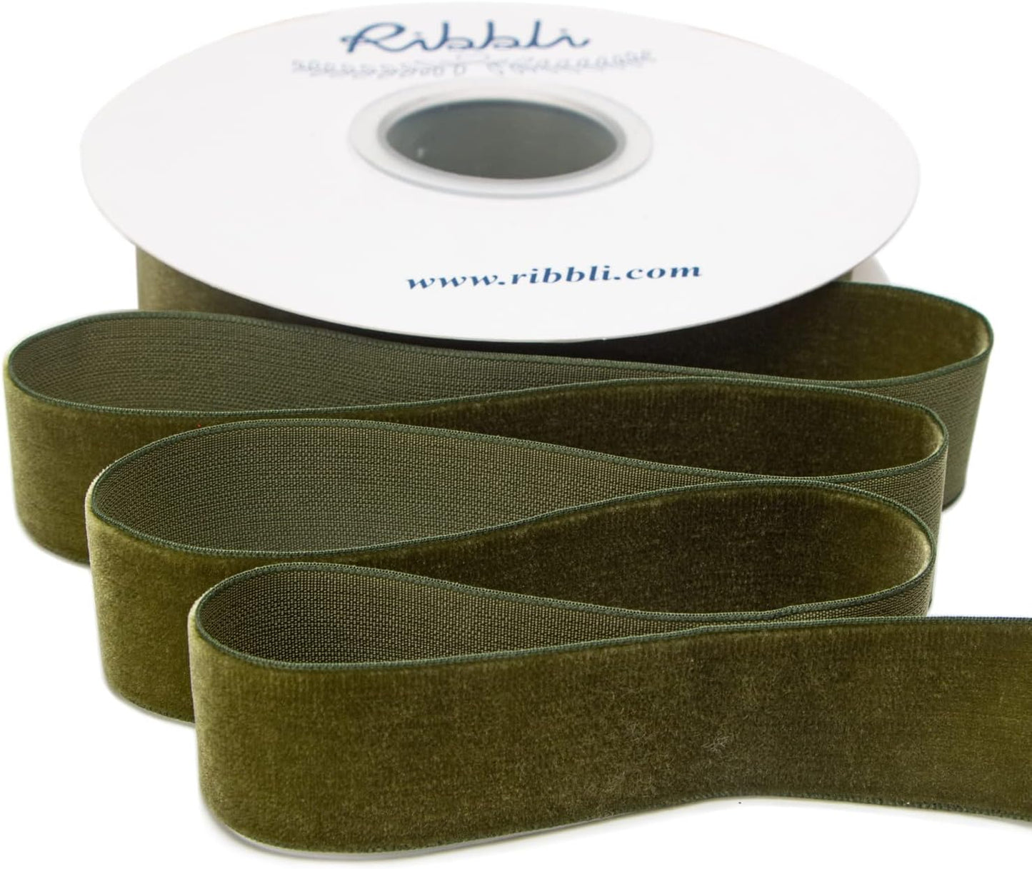 Ribbli Moss Green Velvet Ribbon,Polyester Velvet 1 Inches Continuous10-Yard Spool,Christmas Ribbon for Gift Wrapping,Floral Bouquets, Home Decor
