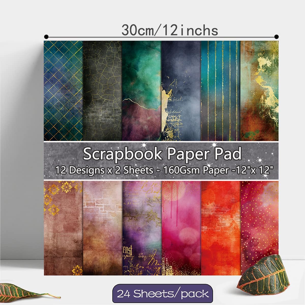 Scrapbook Paper Pad 12x12, Foil Floral Patterned Cardstock Paper Pads, Single-Sided Decopodge Paper, Vintage Decorative Craft Paper, Scrapbooking Junk Journal Gift Card Making Supplies - 24Sheet…