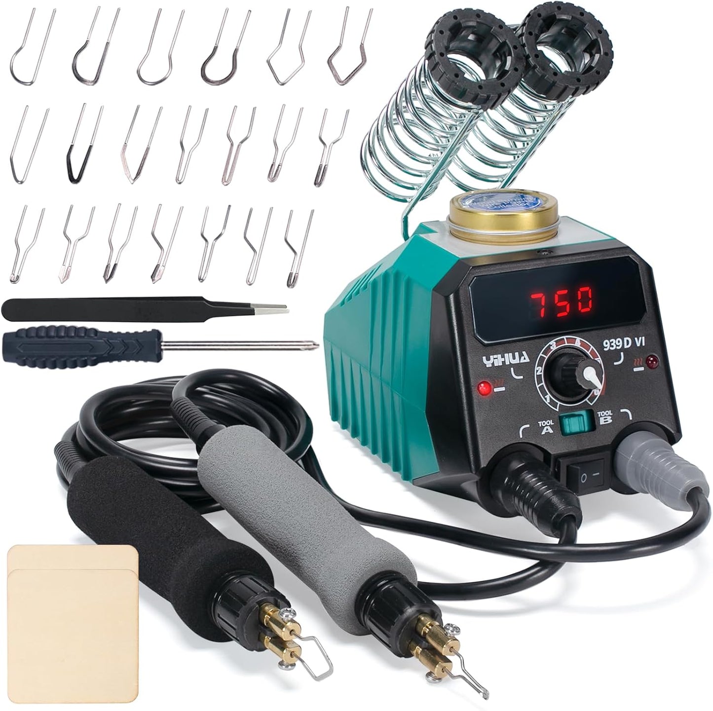 YIHUA 939D-VI Dual Pen Wood Burning Kit with Digital Display with 20 Wire Nibs, Detachable Wood Burning Pen, 2 Wood Pieces, Tweezers Used as Wood Burning Tool