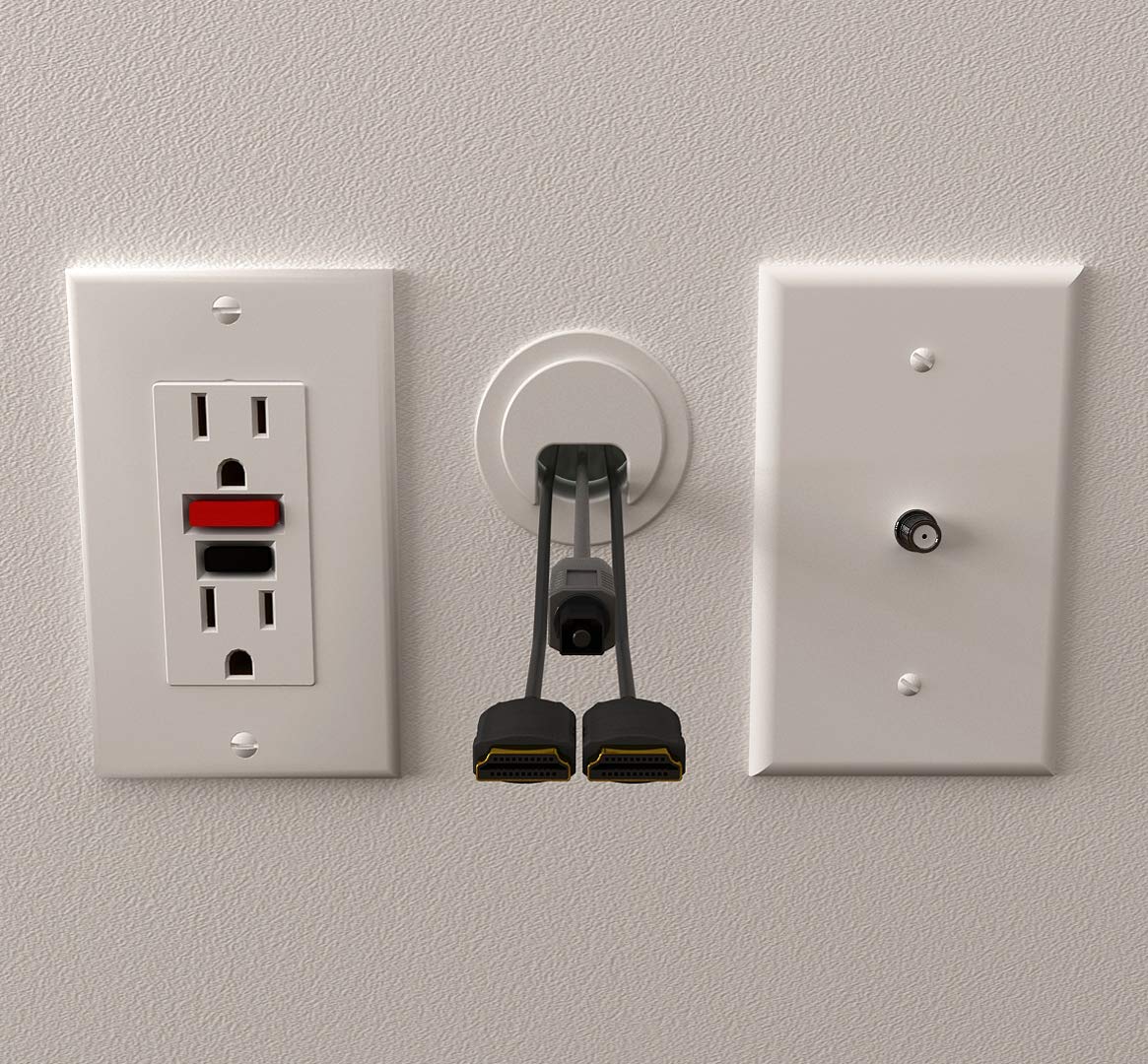 (2-Pack White) Cable, Wire & Cord Management - Self Locking Grommet with Cover for Walls, Ceilings, Desks, Used for All Surfaces 3/8” to 1” Thick, Made in USA