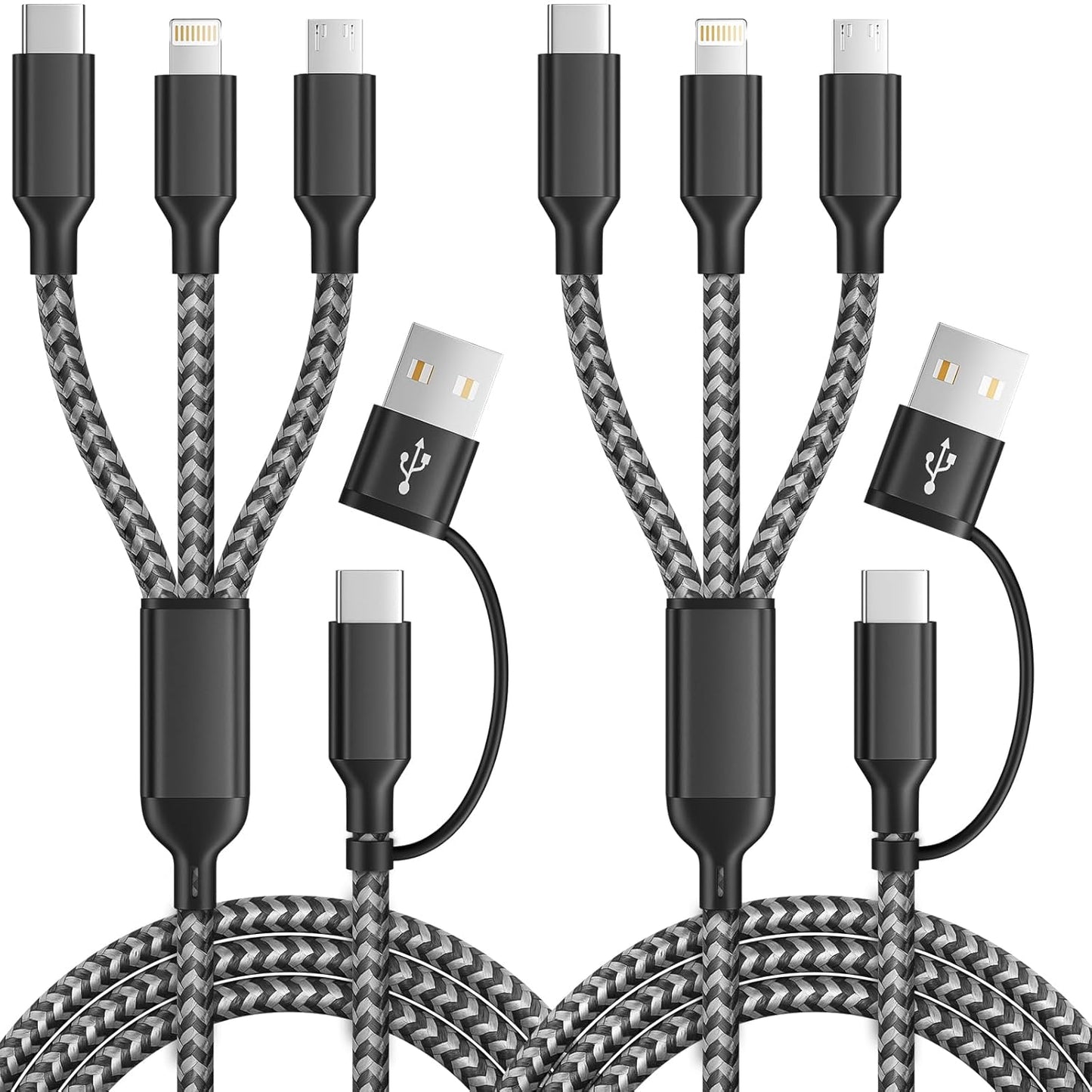 Multi Charging Cable 5 in 1, 2Pack 5FT USB C/A Multi Charger Cable to Type-C/Micro USB Port, Nylon Braided USB C Multiple Charger Cord for All Devices, Universal Phone Charger Cord for Cell Phones