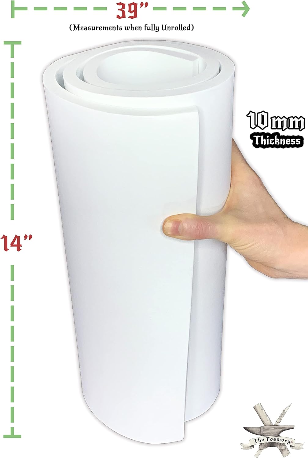 Shape Retention EVA Cosplay Foam 10mm (1mm-10mm) 14x39 inch White or Black High Density EVA Foam Sheets. Premium 85 kg/m3 Heat Shape Material for DIY Convention or Halloween Costumes by The Foamory