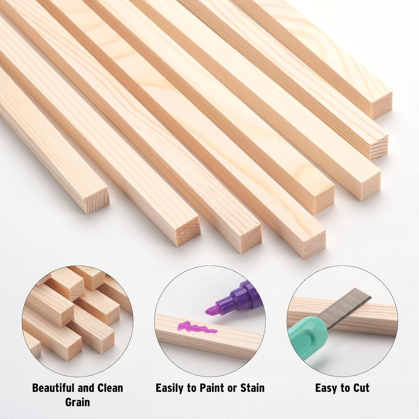 Square Wooden Dowel Rods Wooden Sticks for Craft 3/8" x 15", 20 PCS Square Wood Sticks Wood Dowels for Crafts, Unfinished Hardwood Strips Slats for Crafting, Arts and DIYers, Home Decor, Woodworking