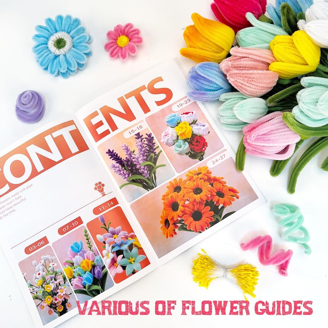 IOOLEEM Pipe Cleaners, 480pcs Pink, Flower Making Kit, Arts and Craft Supplies, Ideas for Art Project Activity.