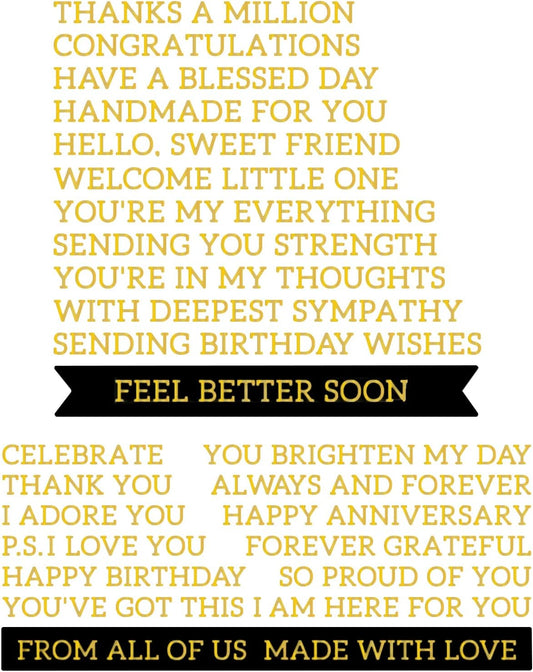 ORIGACH Elegant Everyday Sentiments Words Hot Foil Plate and Die Cuts Sets for DIY Scrapbooking Paper Cards Decor Embossing Foil Handmade Craft