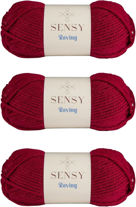 3 Skeins of Sensy Roving Yarn, 3.5 oz, 132 Yards, Gauge 5 Bulky (Burgundy)