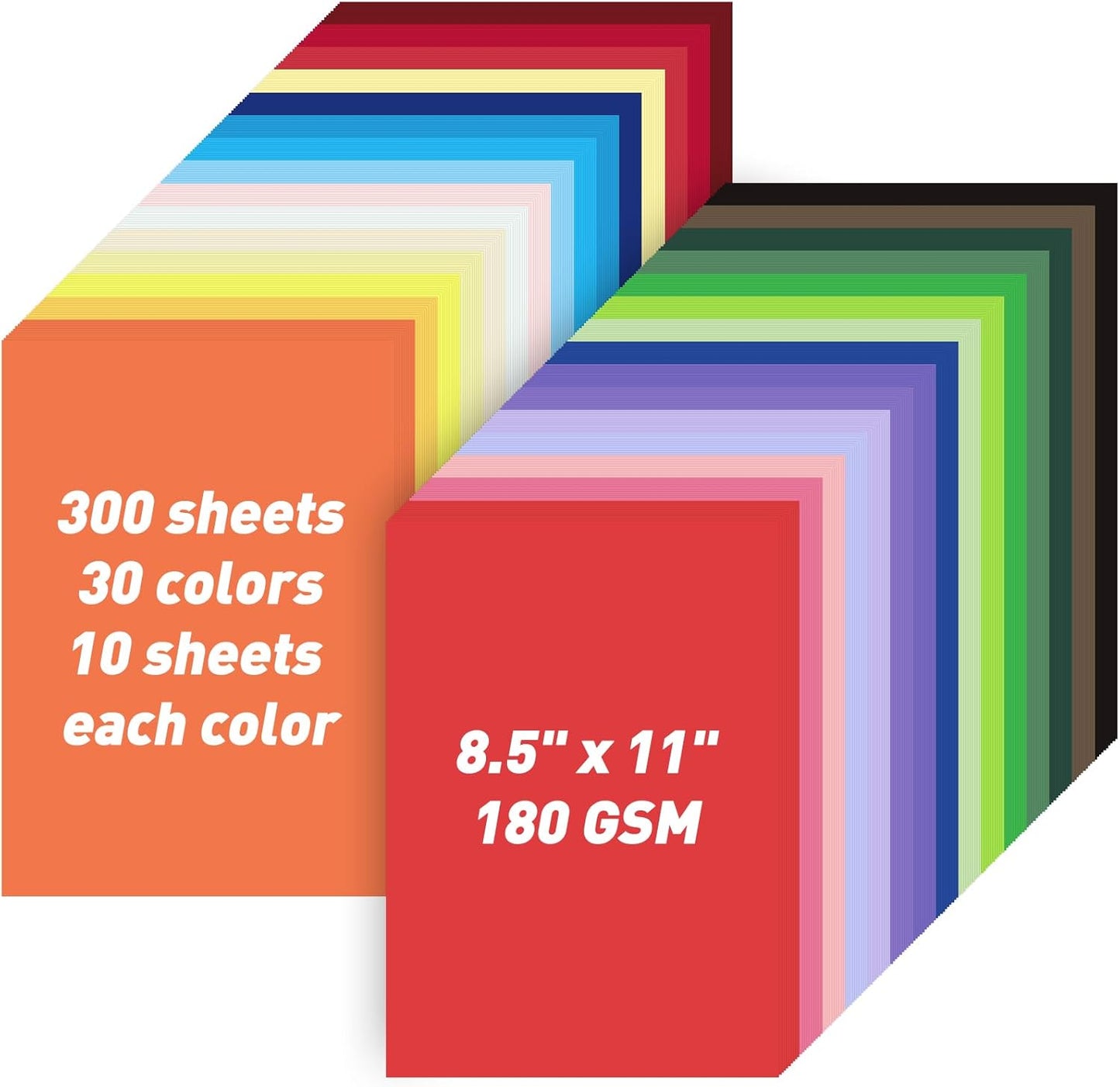 MAXECHO 8.5" X 11" Colored Cardstock Bulk 300 Sheets 30 Assorted Colors Construction Paper Card Stock Printer Paper for DIY Crafts, Kids School Supplies, Cricut, 180 GSM