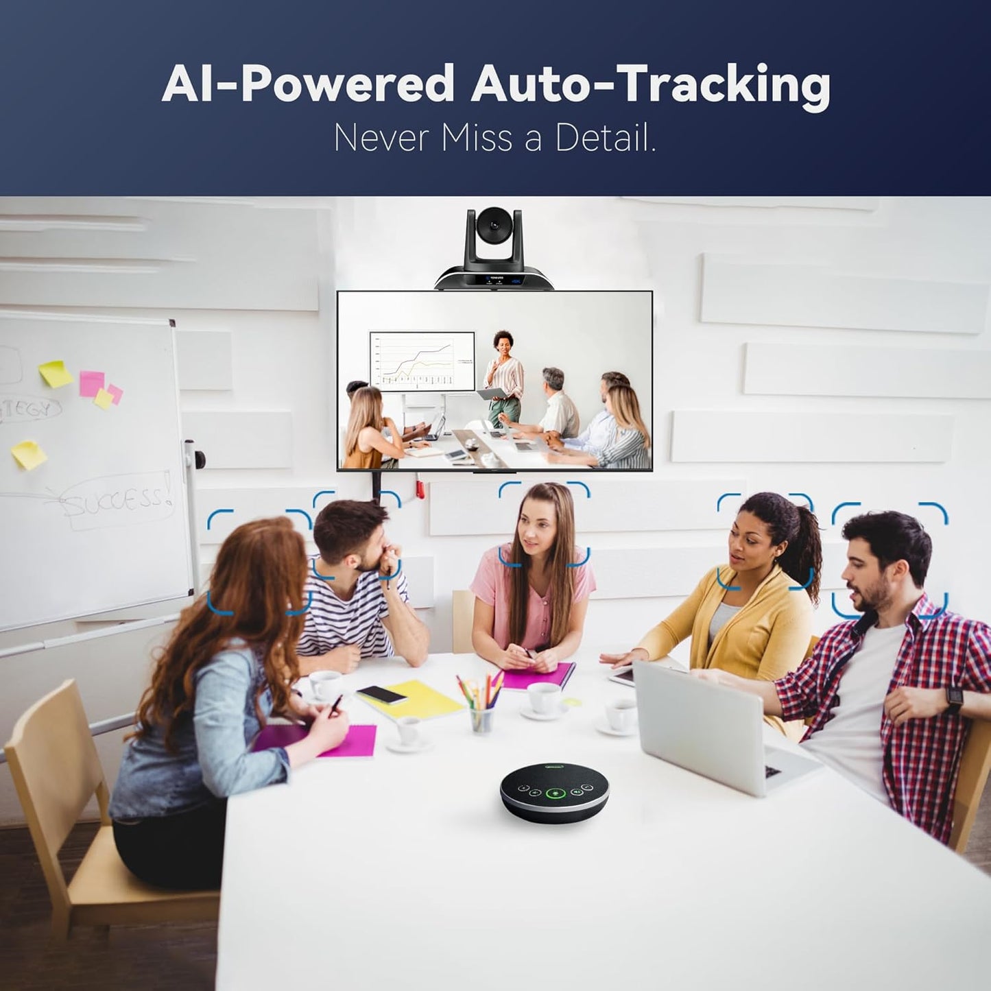 TONGVEO 4K Conference Room Camera System, AI Auto-Tracking PTZ Camera 5X Digital Zoom with Speakerphone Set 120° Wide-Angle USB3.0 for Zoom YouTube Teams OBS and More