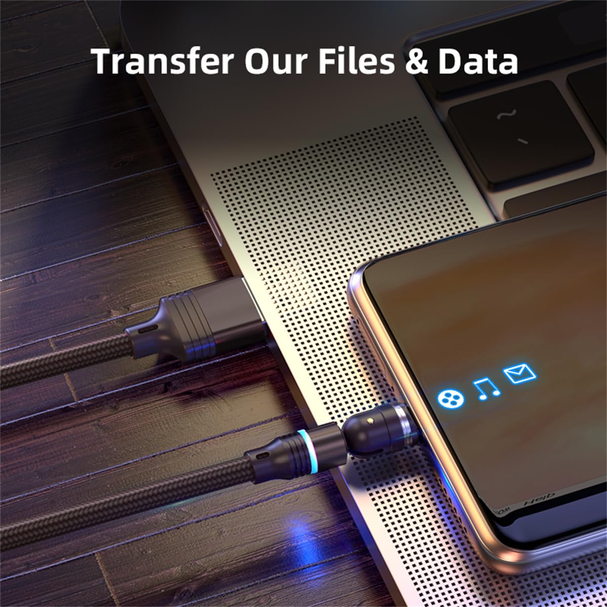 Magnetic Charging Cable (6-Pack,1.6+3.3+3.3+6.6+6.6+10ft) 540° Rotation Magnet Phone Charger USB C Cable 3A Fast Charging Magnetic Charger Cable with LED Light for Micro USB Type C Device