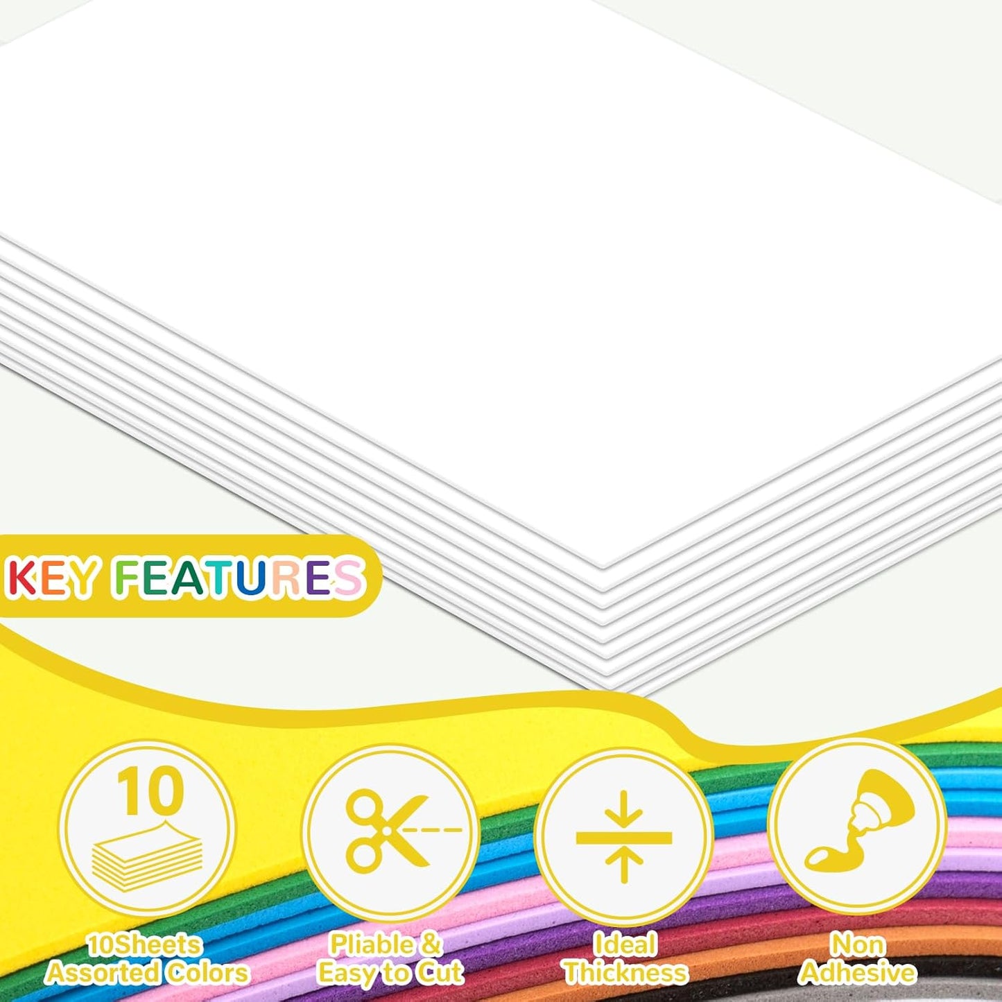 10 Pack Foam Sheets Craft 8 x 12 inch, Eva Color Foam Paper for Art Crafts Projects, Classrooms Scrapbook Gift DIY Cutters Card Party Decoration (White)