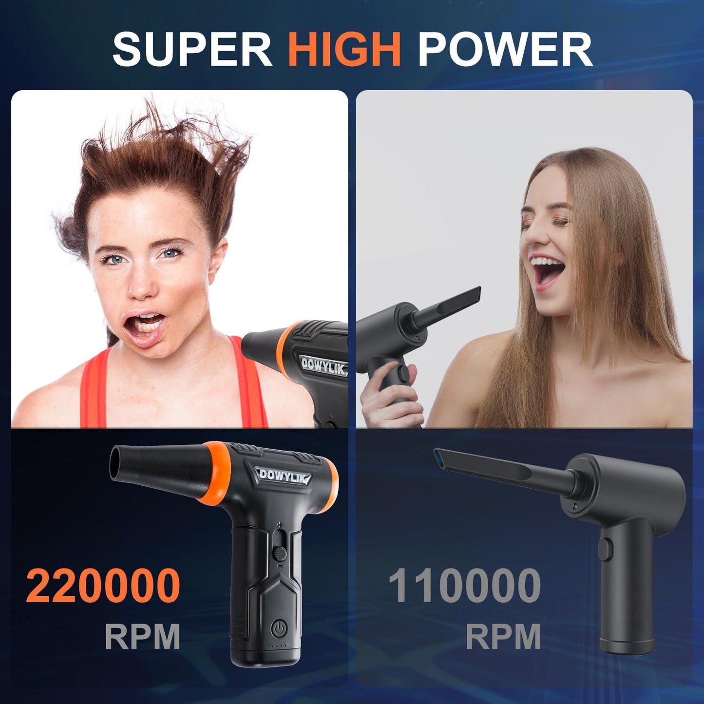 Compressed Air Duster, 220000RPM Canned Air Duster for Computer Cleaning Kit, 3 Speed Compressed Air Can with LED Light, Electric Air Duster for Cleanning Car, PC, Electronics