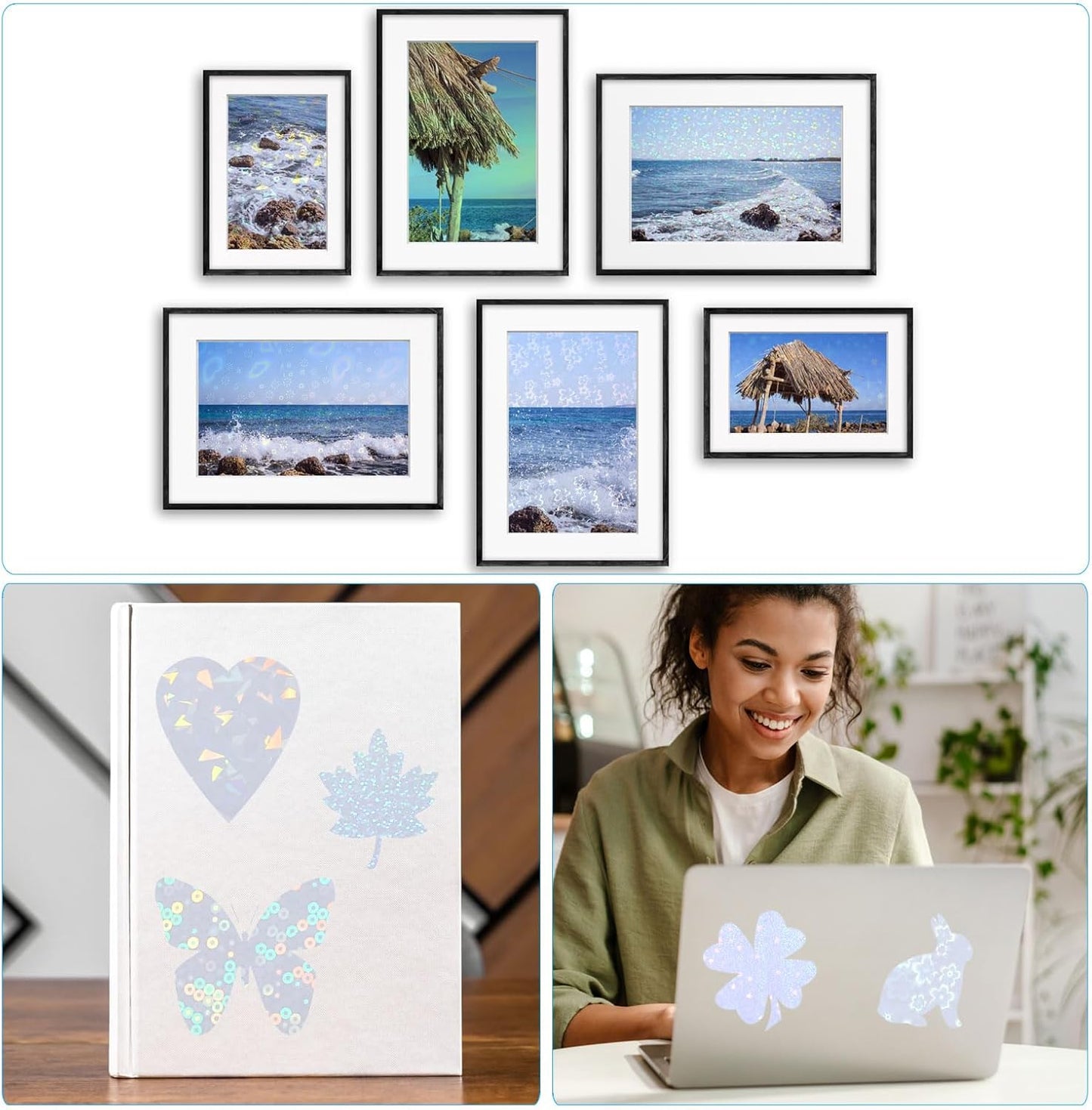 PATIKIL 8.3x5.8" Holographic Sticker Paper, 20Sheets A5 Polypropylene Self-Adhesive Transparent Waterproof Laminate Overlay Film for Photo Cards Scrapbook Decorations, Blossom