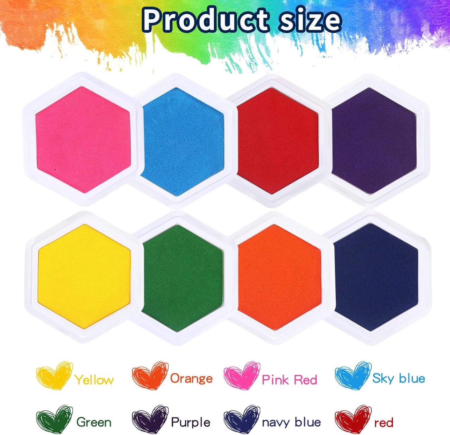 MoloTAR Craft Large Ink Pad Stamps Partner DIY Color,8 Colors Hexagon Rainbow Finger Ink pad for Kids