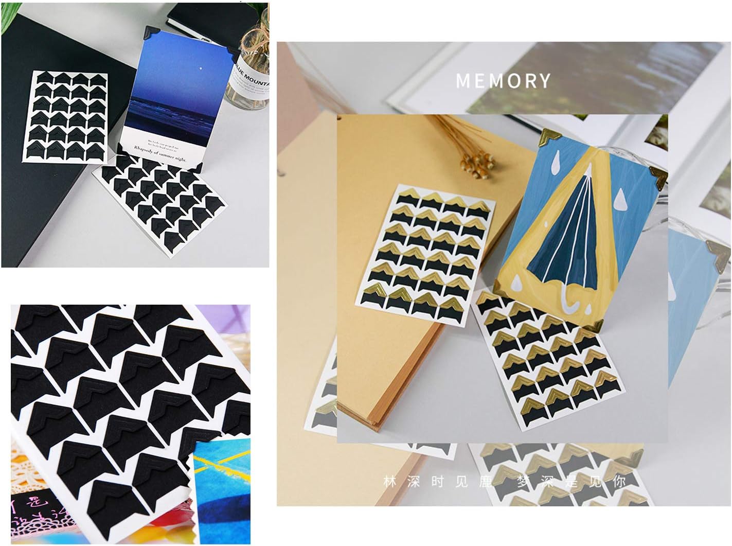 10 Sheet (240-pack) Photo Corners Self Adhesive PVC Paper Photo Foto Corner Stickers for Scrapbooking Personal Journal (Style2-10sheet Black)