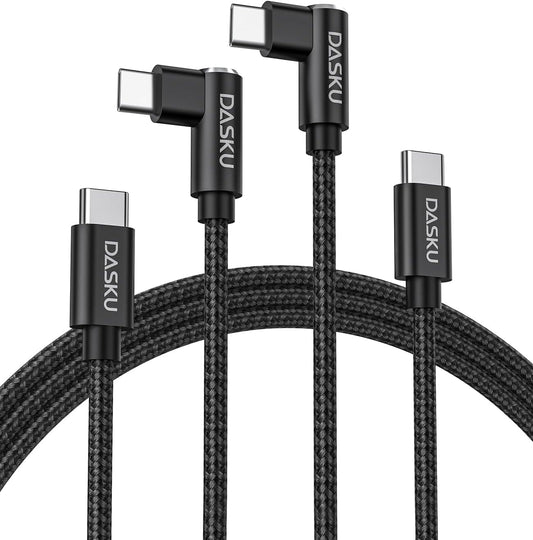 USB C to USB C Cable 2 Pack 90 Degree 60W, Right Angle Type C Fast Charging Cord, 10FT Braided Long Charger Cable for iPhone17/16/15, iPad, Samsung Galaxy, Google Pixel,