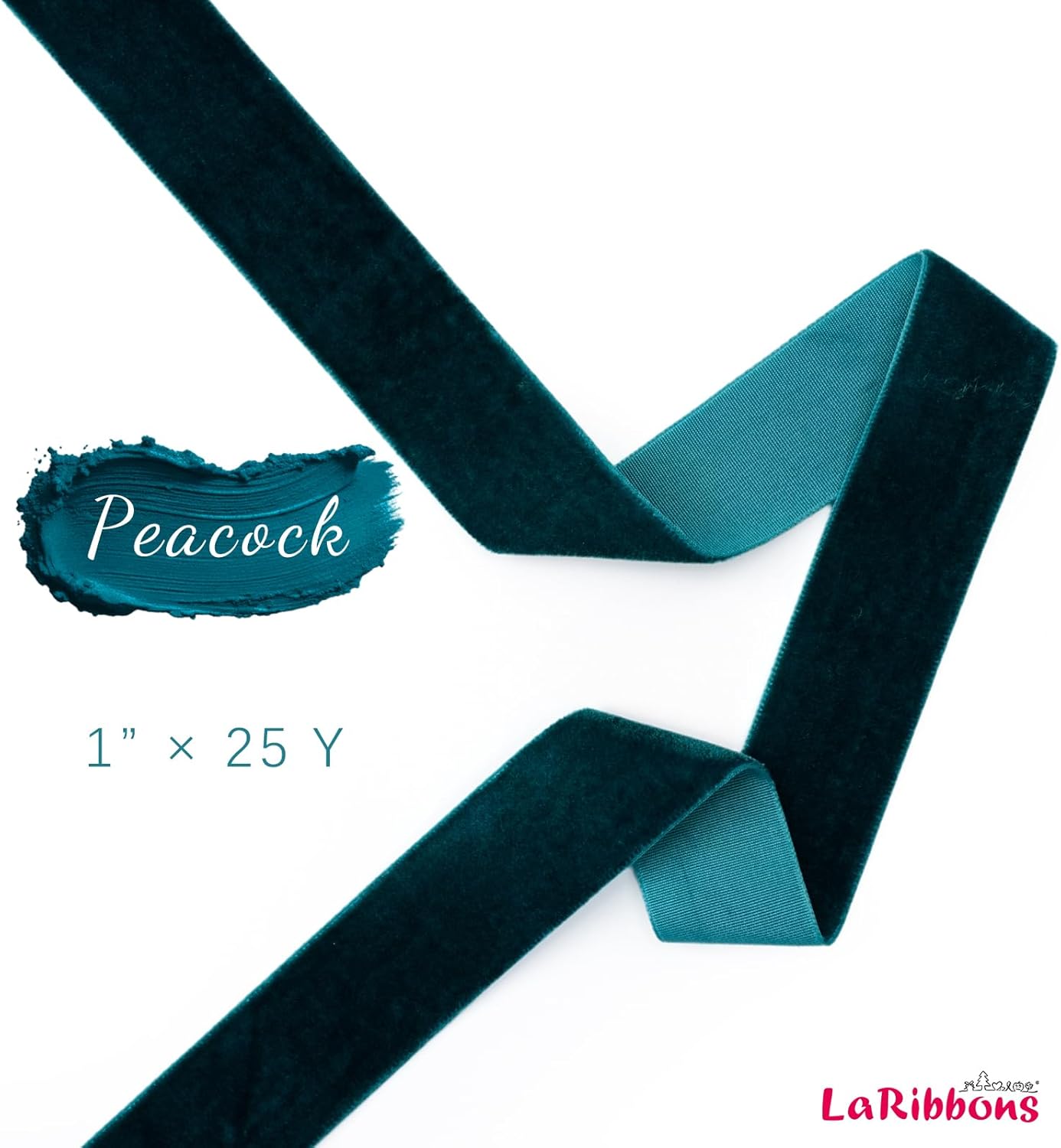 LaRibbons Thin Velvet Ribbon 1 Inch x 25 Yards, Dark Blue Velvet Ribbon for Christmas Tree, Gift Wrapping, Wreath Bow, Outdoor Decoration