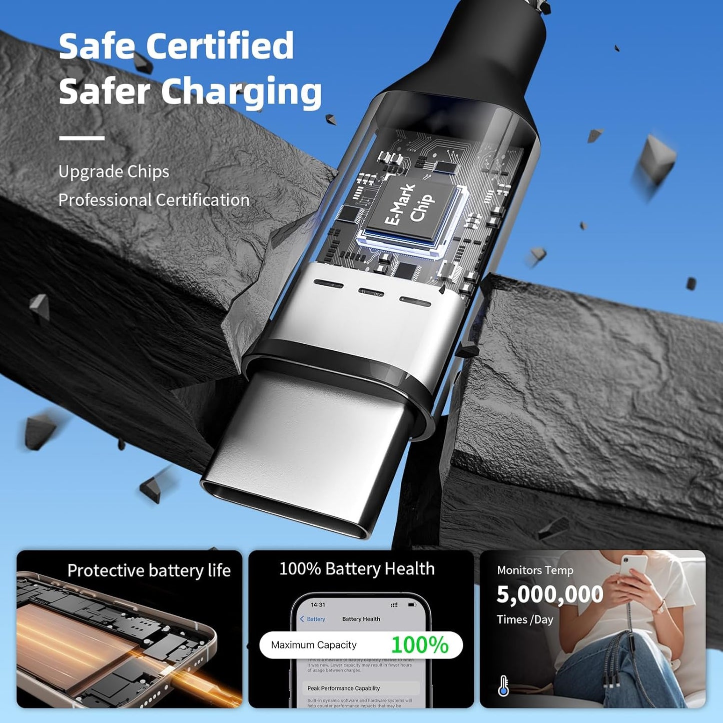 USB C Splitter Multi Charging Cable,USB A/C to USB C Charging Cord,Dual Type C Charger Cord,4 in 2 Multi Charger Cord with 4 Type-C Connectors Compatible with iPhone17/16/Cell Phones Tablets and More.