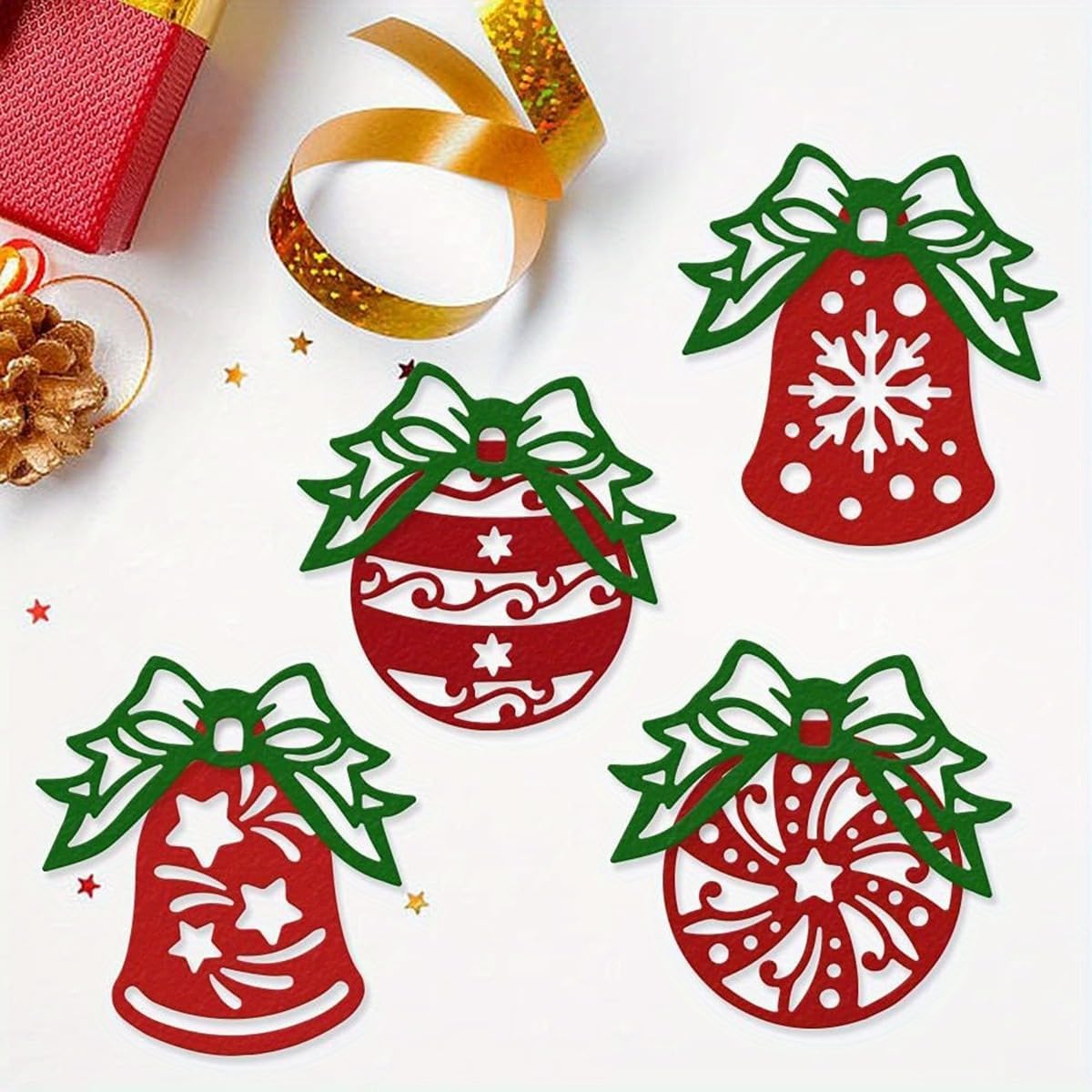 Lapoo Festivals Metal Cutting Die for Scrapbooking - Durable, Cut Stencils for DIY Scrapbook Photo Album Decorative Paper Card, Card Making Supplies, Embossing (Christmas Bells and Bows 4.7 x 4.6 in)