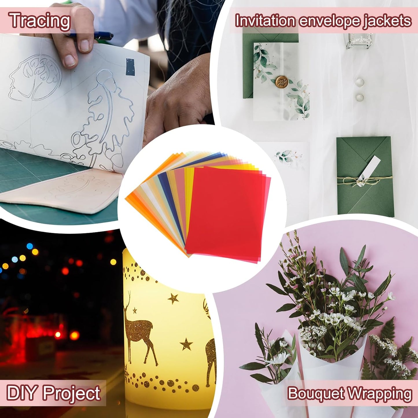 PATIKIL 60 Sheets Vellum Paper 4.25x5.5, Vellum Paper Printable Translucent Paper 100GSM Colored for Invitations Laser Inkjet Printing Card Making Crafting Wedding Tracing, White