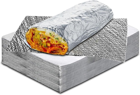Insulation Sandwich Wrapping Paper Aluminum Foil Sheets - [100 Pack] - (14" x 10.3") - Aluminum Foil Sandwich Wrap Sheets For Sandwich Wraps, Burritos and BBQ