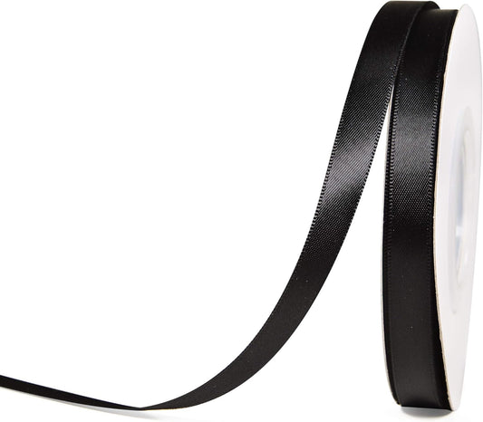 YAMA Black Double Faced Satin Ribbon 3/8 Inch 25 Yards Thin Black Ribbon for Gift Wrapping Crafts Hair Bows Wedding Party Decoration