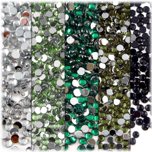 The Crafts Outlet 5-PK Set (7,200-Piece), Round 3mm Rhinestones, Flatback, Green Tones