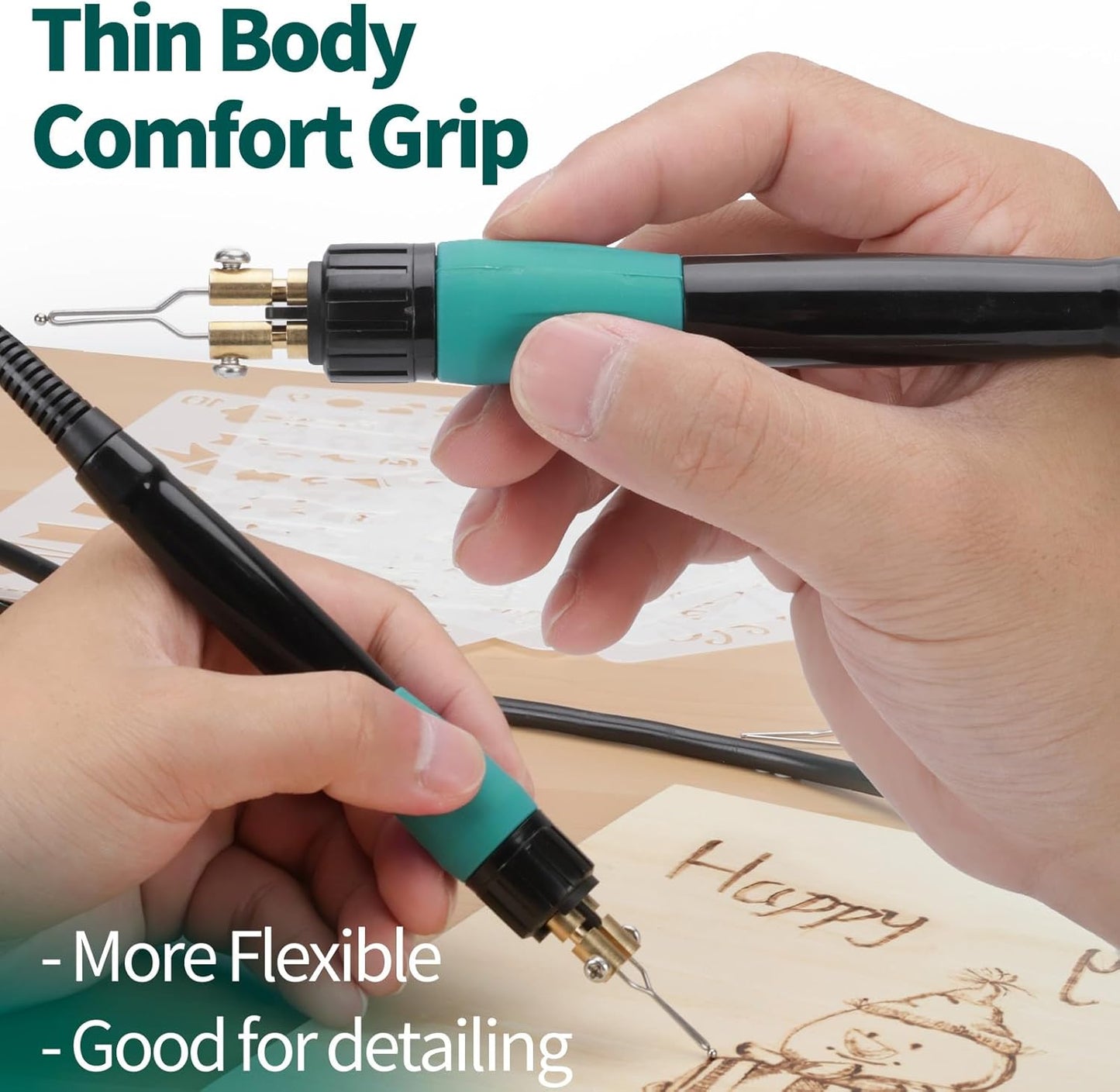 YIHUA 939-V Wood Burning Pen Wood Burning Kit with 23 Wire Nibs, Detachable Wood Burning Pen, 6 Wood Pieces, 6 Stencils, Tweezers Used as Wood Burning Tool