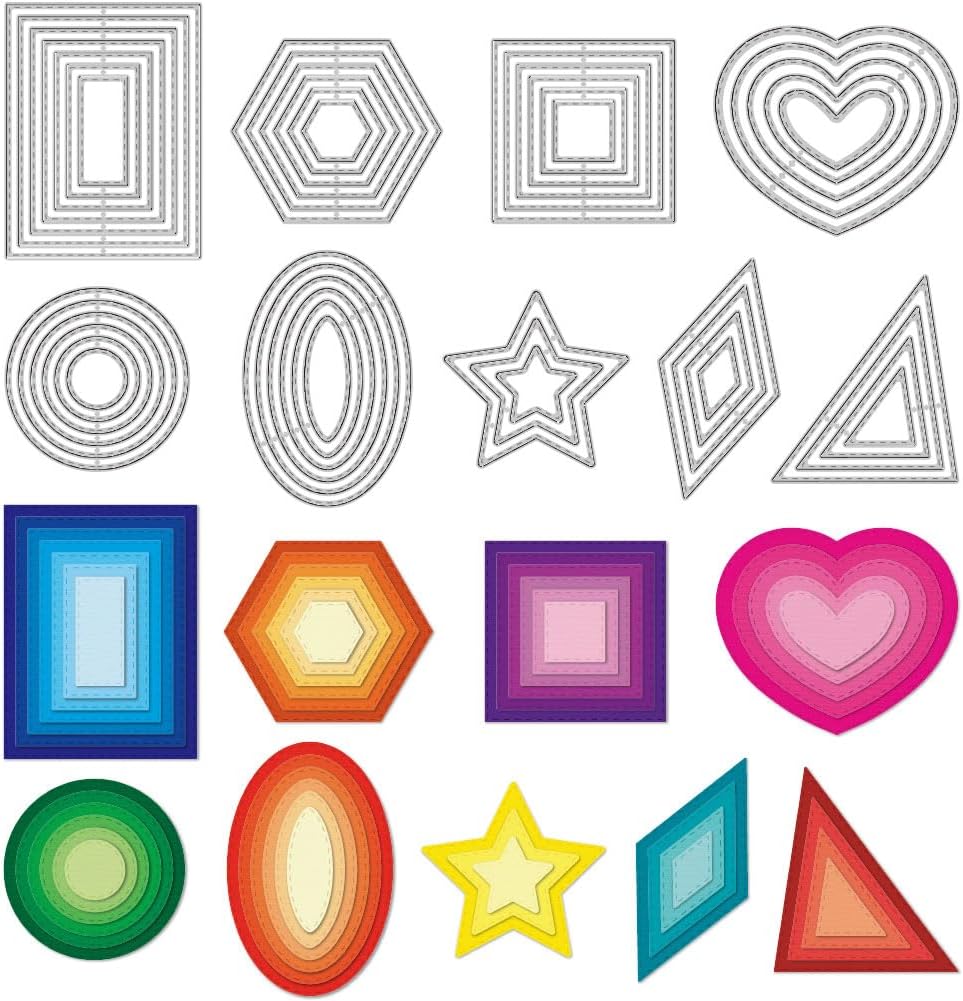 9PCS Metal Cutting Dies Different Shapes Dies Cuts for Scrapbooking Heart Dies for Card Making Rhombus Star Triangle Embossing Template for Handmade DIY Paper Cards Album Decoration
