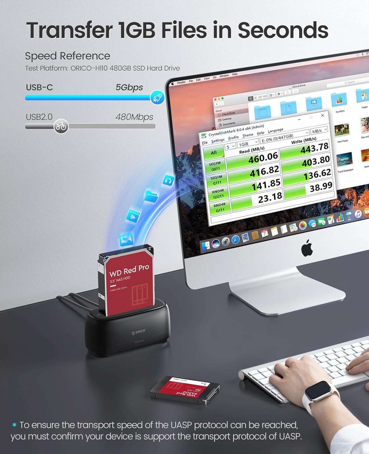 ORICO Hard Drive Docking Station for USB C 2.5”/3.5” SSD HDD SATA I II III External Hard Drive Dock 22TB 2 in-1 Type C to USB A Cable (DD18C3)