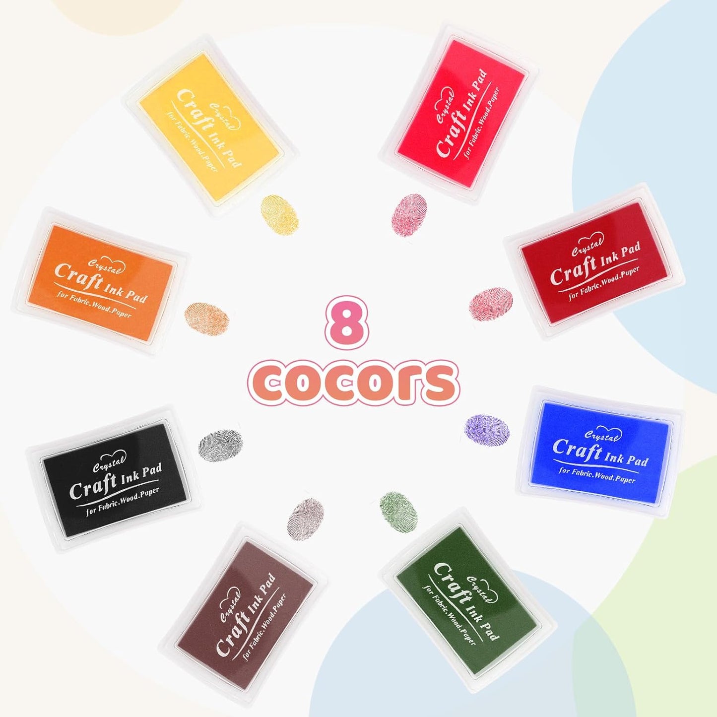 HAFFUZI Washable Stamp Pads for Kids, Ink Pads for Rubber Stamps, 8 Color Non-Toxic Craft Ink for Paper Fabric Wood, Journaling Scrapbooking Handprint Art