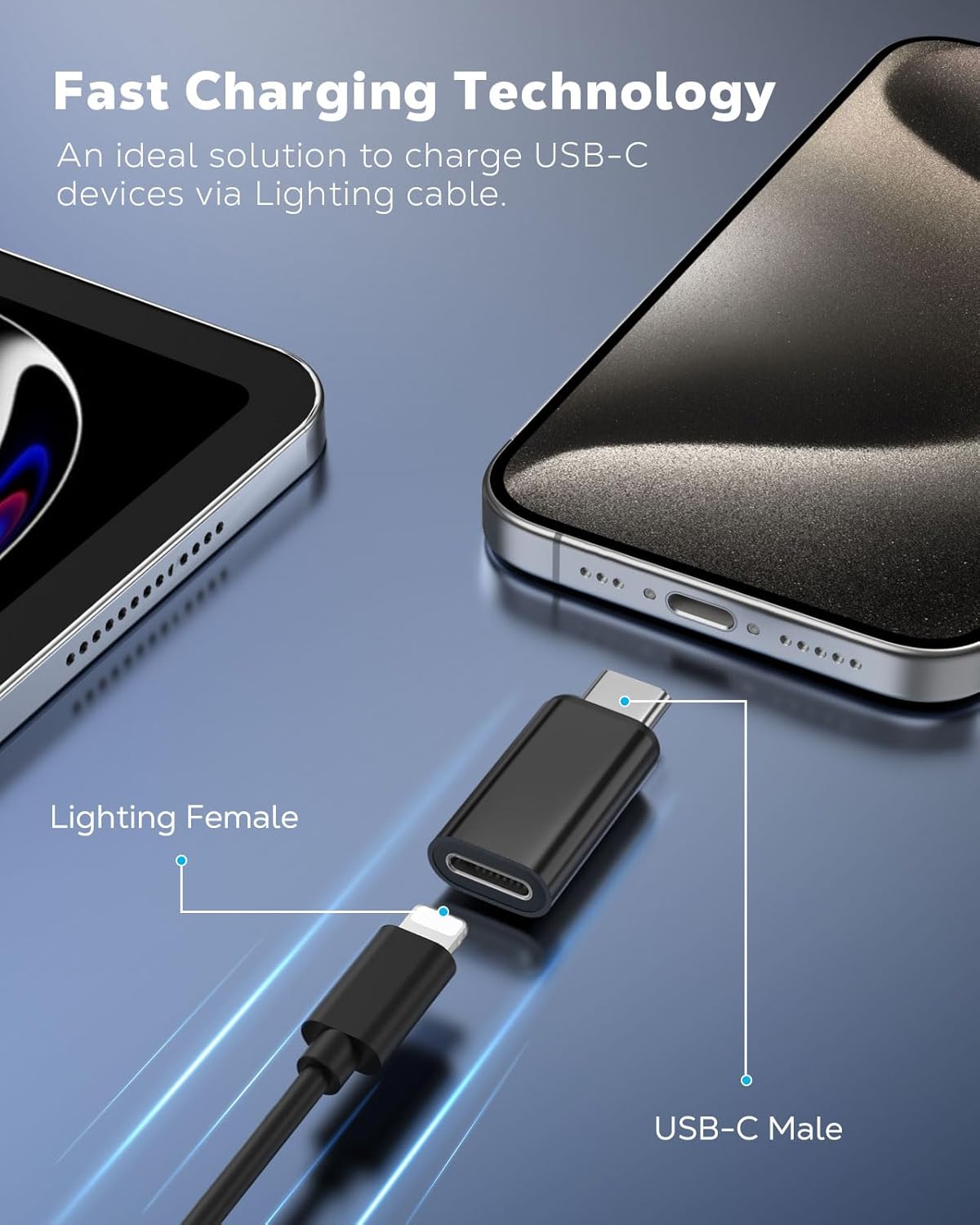 MoKo 4 Pack Lightning Female to USB C Male Adapter,USB-C Lightning Adapter for iPhone 15/16 Pro/16 Pro Max/Plus,Galaxy S24,iPad,iPhone to USB C Adapter for Charging/Data Sync, NOT for Audio/OTG, Black