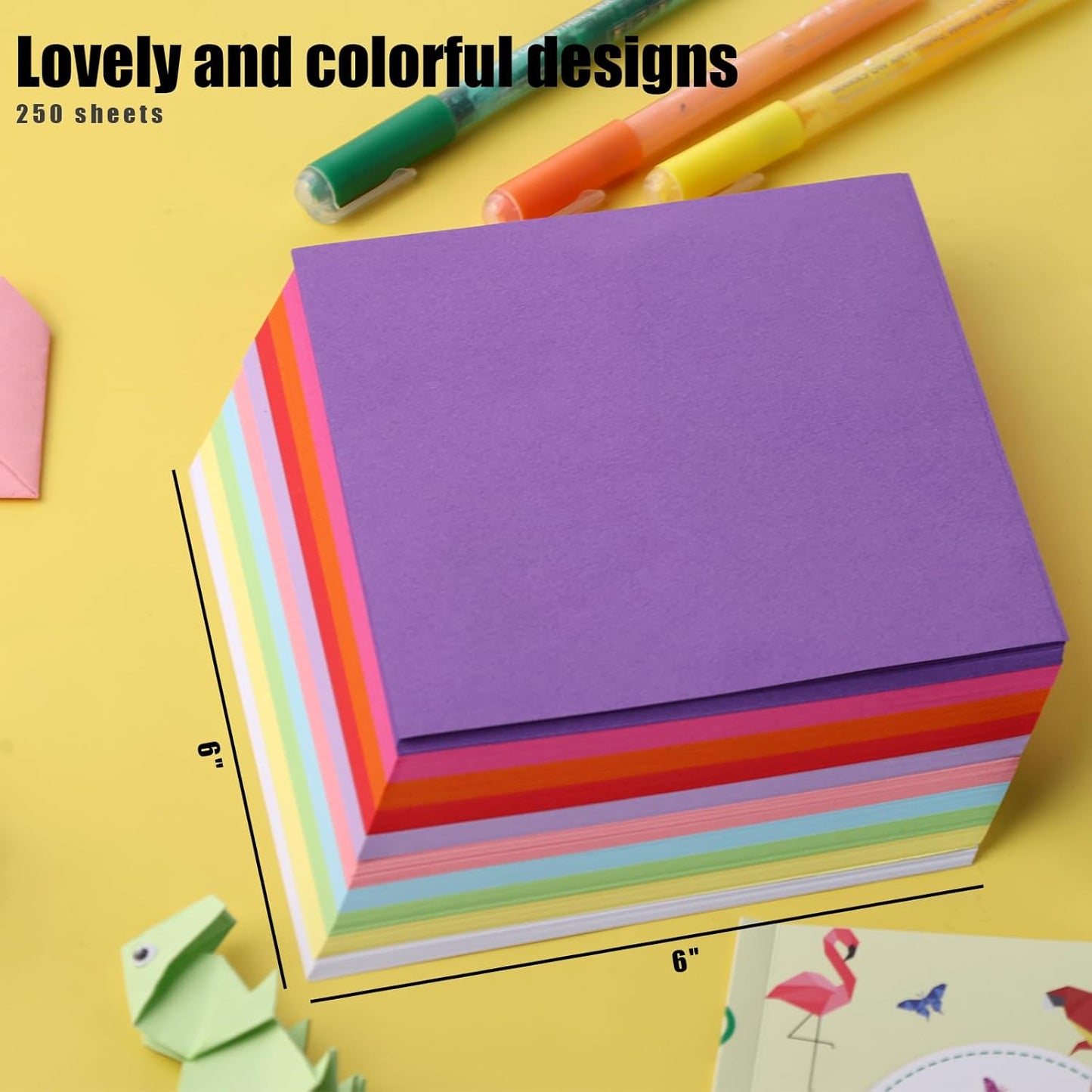 Koogel 250Sheets Origami Paper Craft Kits, Color Paper 6"x 6" with Origami Book, DIY Art Projects Set for Beginners