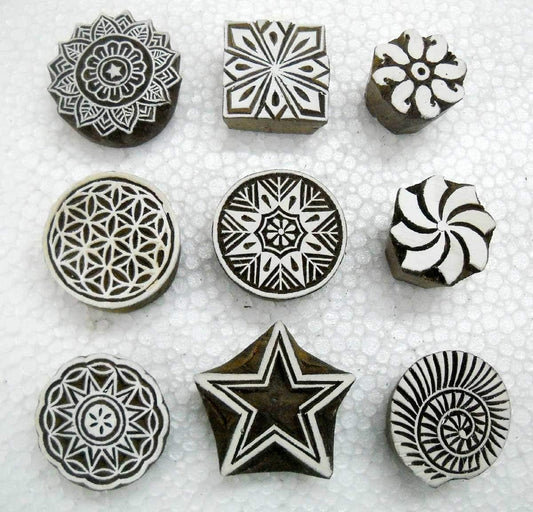 Wholesale Lot of Nine Beautiful Wooden Block Stamps/Tattoo/ 100% Handcarved Indian Textile Printing Blocks