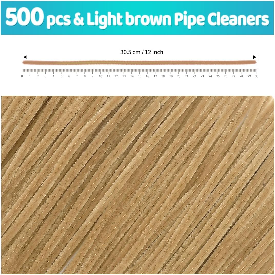 Iooleem 500pcs Light Brown Pipe Cleaners, Chenille Stems, Pipe Cleaners for Crafts, Pipe Cleaner Crafts, Art and Craft Supplies.