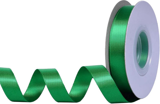 YAMA Green Double Faced Satin Ribbon 5/8 Inch 25 Yards Emerald Green Ribbon for Gift Wrapping Crafts Hair Bows Wedding Party Decoration