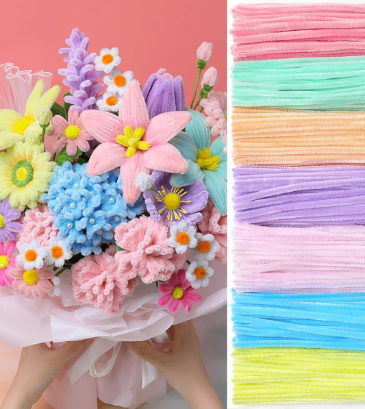 IOOLEEM Pipe Cleaners,500pcs in 7 Colors, Pastel Pipe Cleaners, Macaron Candy Colors, Chenille Stems for Art and Craft Projects,Flower DIY Decorations