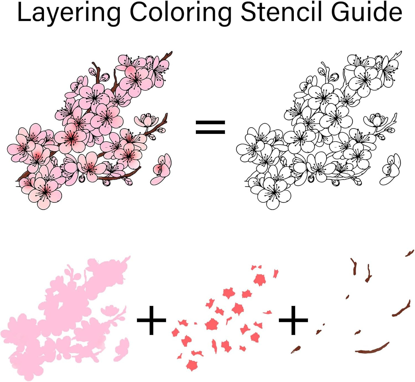 ORIGACH Realistic Winter Plum Blossom Stamps and Dies and Layering Coloring Stencil Set, Silicone Stamps Metal Die Cut and Flower Stencil Template for Card Making Scrapbooking DIY Crafting