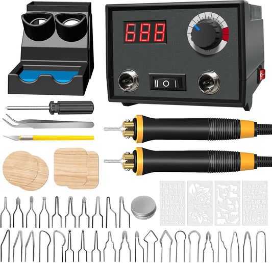 Wood Burning Tool, Wood Burner kit Pen 25~750℃, Wood Burning kit with Digital Thermometer Temperature Adjustable Temperature, 2 pyrographic Wood Burning pens, 30 Wood Burning Pen Tips