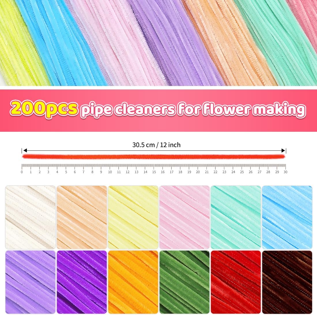 IOOLEEM Pipe Cleaners, 200pcs Dark Coffee, Flower Making Arts and Craft Supplies, Ideas for Art Project Activity.