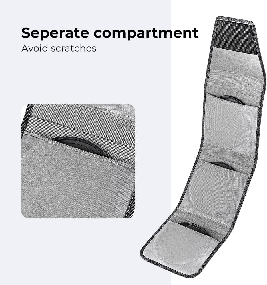 K&F Concept Lens Filter Pouch, Lens Filter Case 3 Pocket Professional Photography Filter Holder Belt Bag Pouch Water-Resistant and Dustproof for Filter Up to 82mm