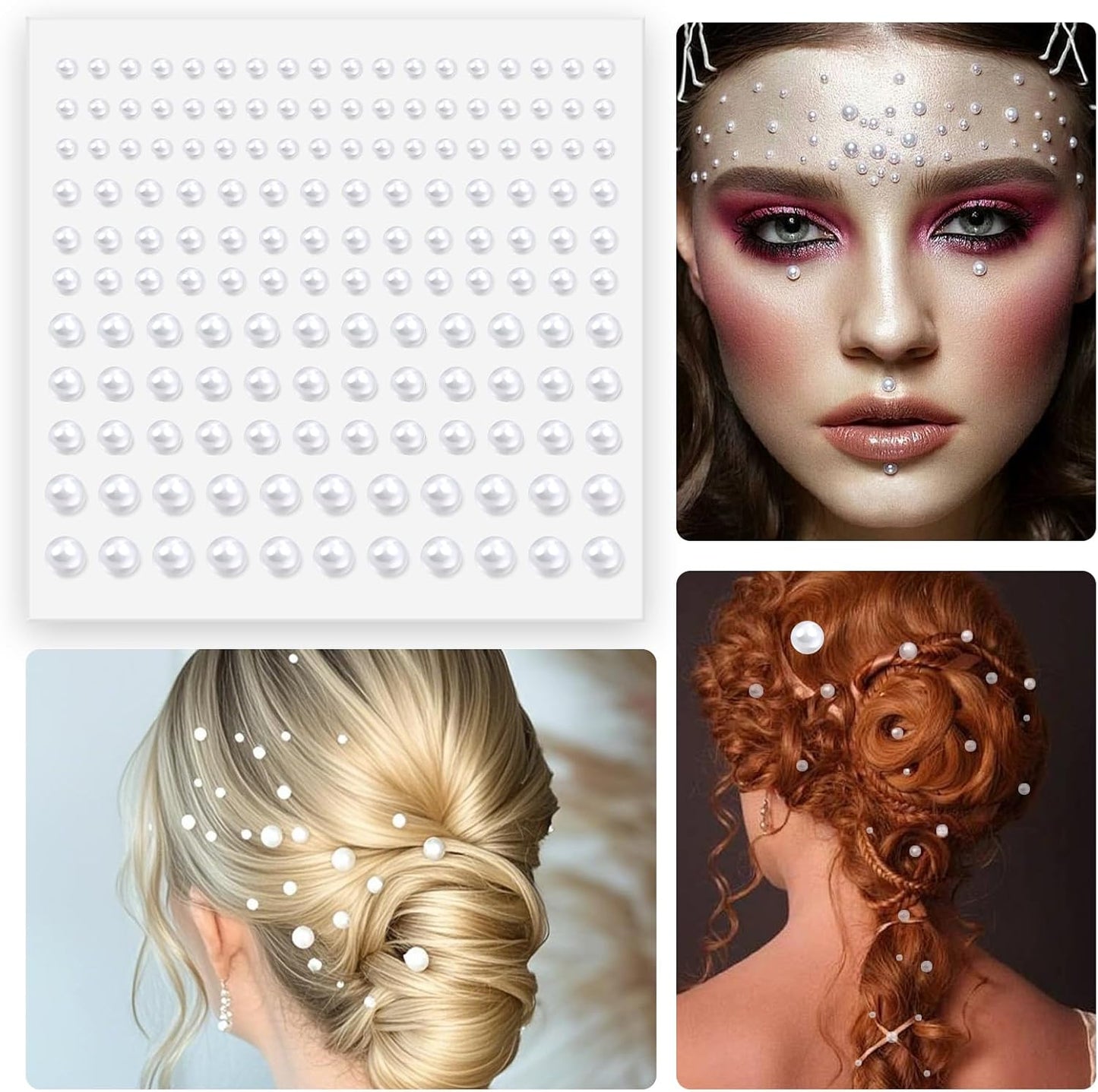 Pearl Stickers Self Adhesive Hair Pearls Gem White Jewel Sticker for Making Hair Decor Face,Body, Nail, Phone Art Craft Scrapbooking Embellishments Assorted Size 3mm/4mm/5mm/6mm (2640)