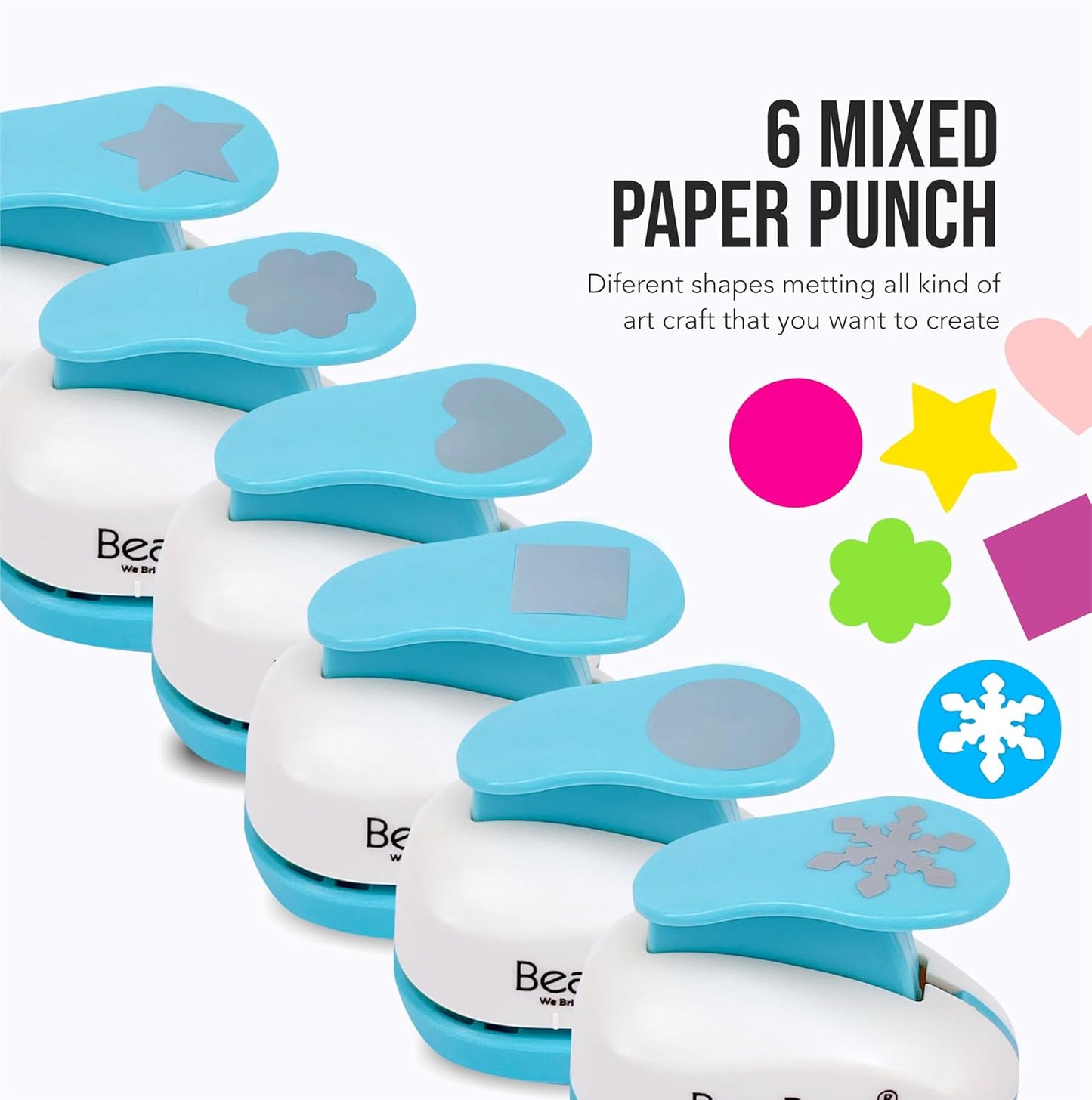 BearBoss 6 Craft Hole Punch Shapes 1 Inch Paper Punches for Crafting Handmade Scrapbooking Punches Mix Shapes Designs for Kindergarten Teacher Office Supplies Kids