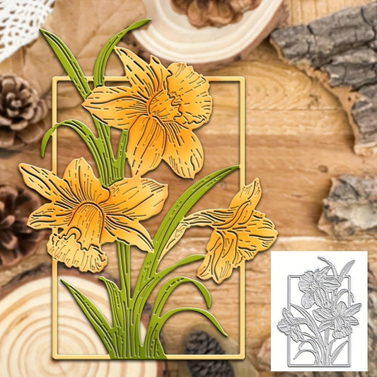 Lapoo Flowers Metal Cutting Die for Scrapbooking - Durable, Cut Stencils for DIY Scrapbook Photo Album Decorative Paper Card, Card Making Supplies, Embossing (Narcissus Flower Frame 4 x 3.1 in)